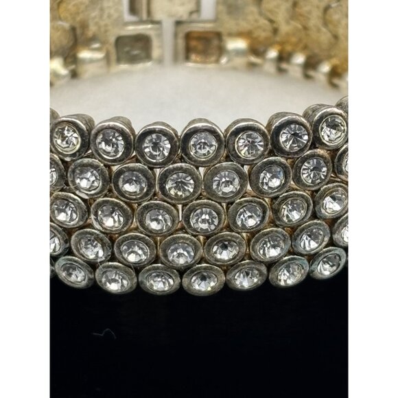Vintage Suzanne Somers Collection Pave Crystal Silver Tone Flex Cuff Bracelet - Picture 6 of 16